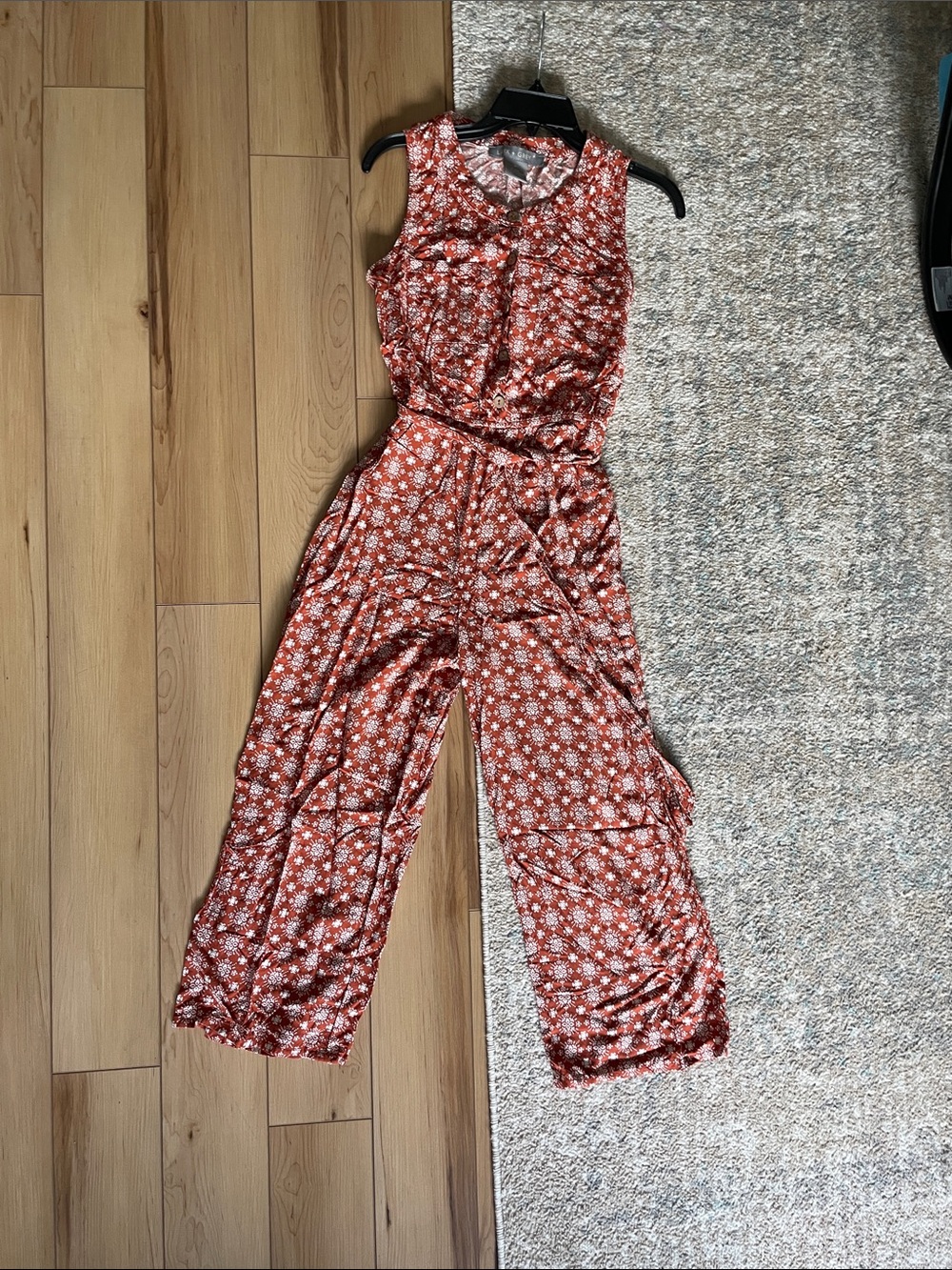 Sleeveless Rust Floral Tie-Waist Jumpsuit